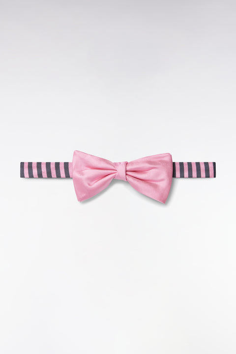Pink silk bow tie with striped-necked neckline - Image 1