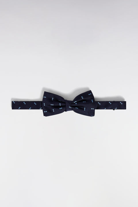 Navy silk bow tie with sky blue micropatterned bow ties - Image 1