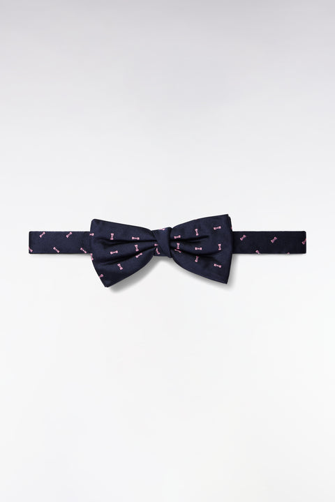 Navy silk bow tie with pink micropatterned bow ties - Image 1