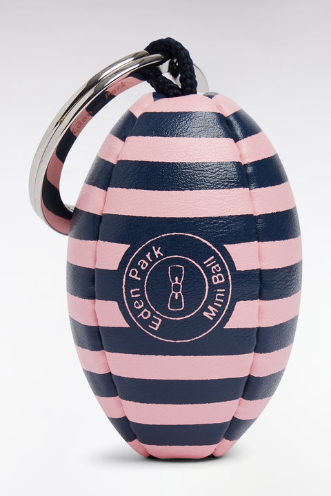 White and pink striped rugby ball keyring - Image 1