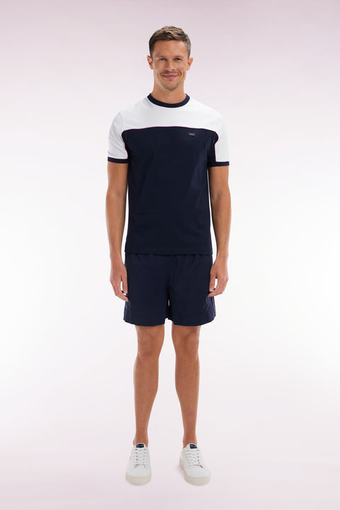 Navy swimsuit with pink piping - Image 1