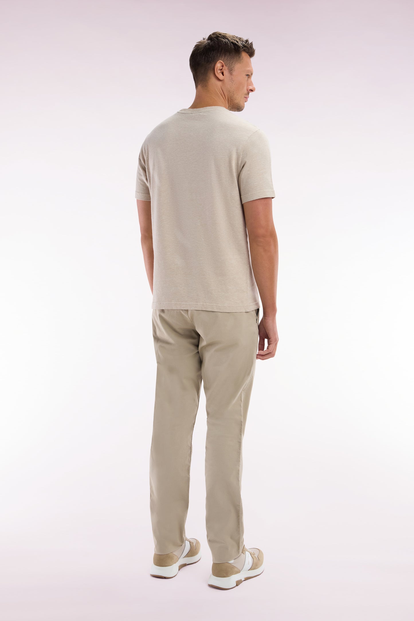 Beige straight-cut stretch cotton pleat-free chinos