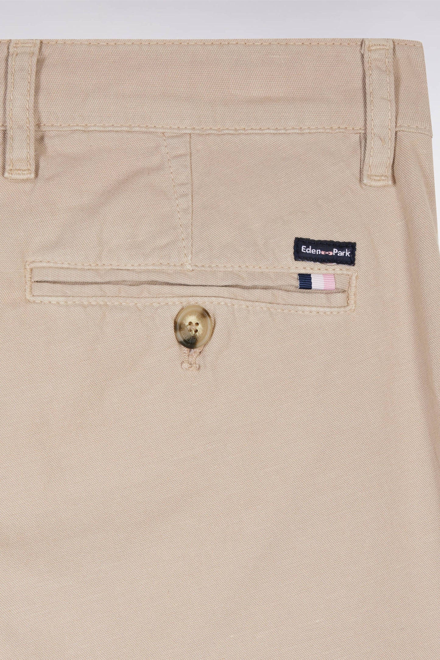 Pantalon chino sans pli en coton et lin stretch beige coupe droite