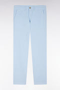 Pantalon chino sans pli en coton et lin stretch bleu ciel coupe droite