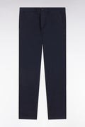 Pantalon chino sans pli en coton et lin stretch marine coupe droite