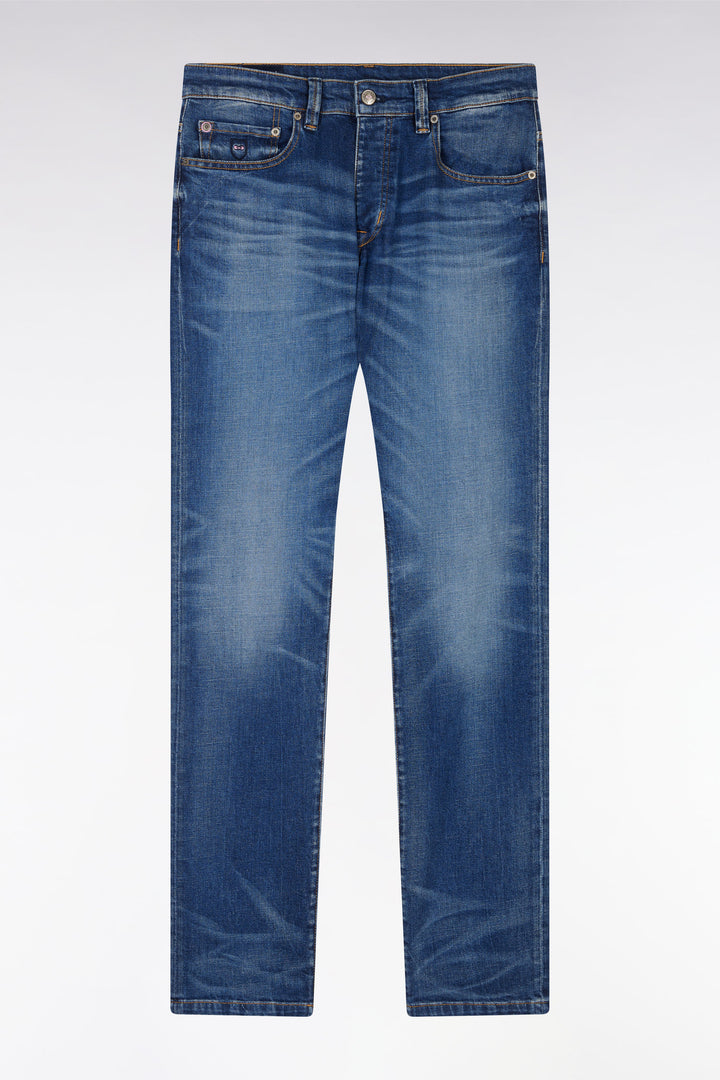 Jean 5 poches en denim stretch foncé coupe droite