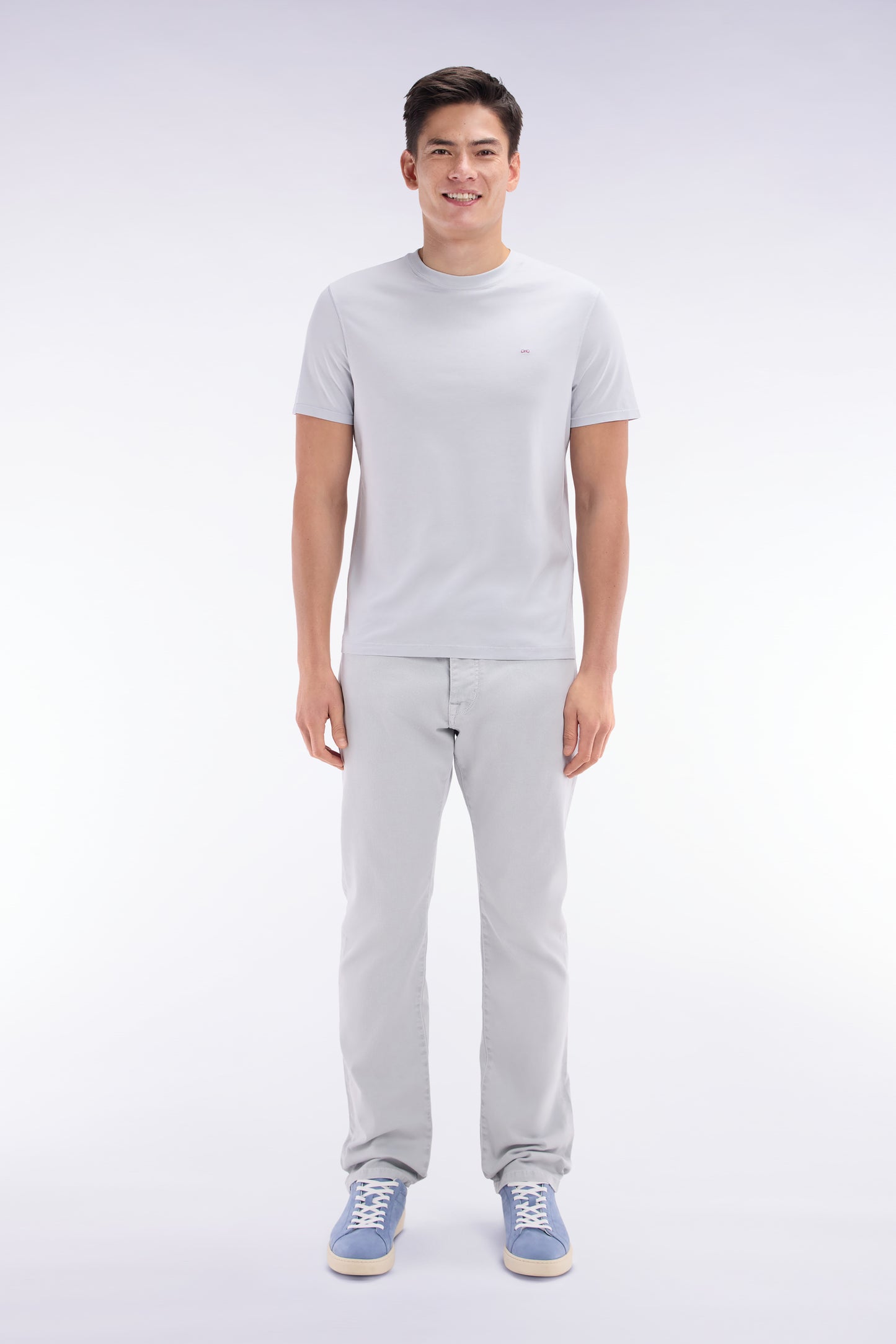 Straight-cut light grey stretch denim 5-pocket jeans