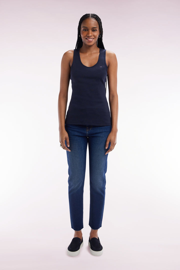 Jean 5 poches en denim stretch bleu coupe slim