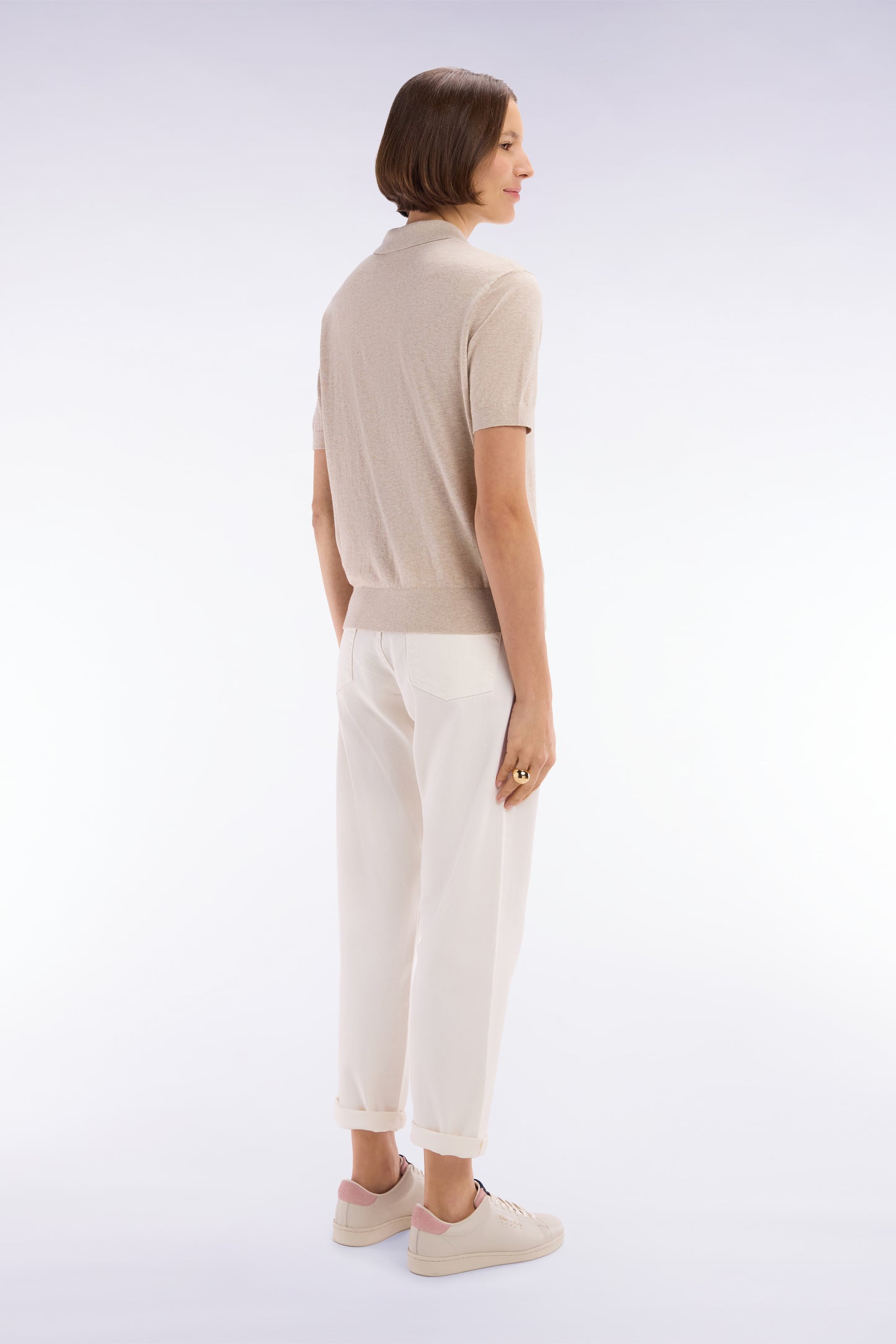 Comfort cut beige stretch denim 5-pocket jeans