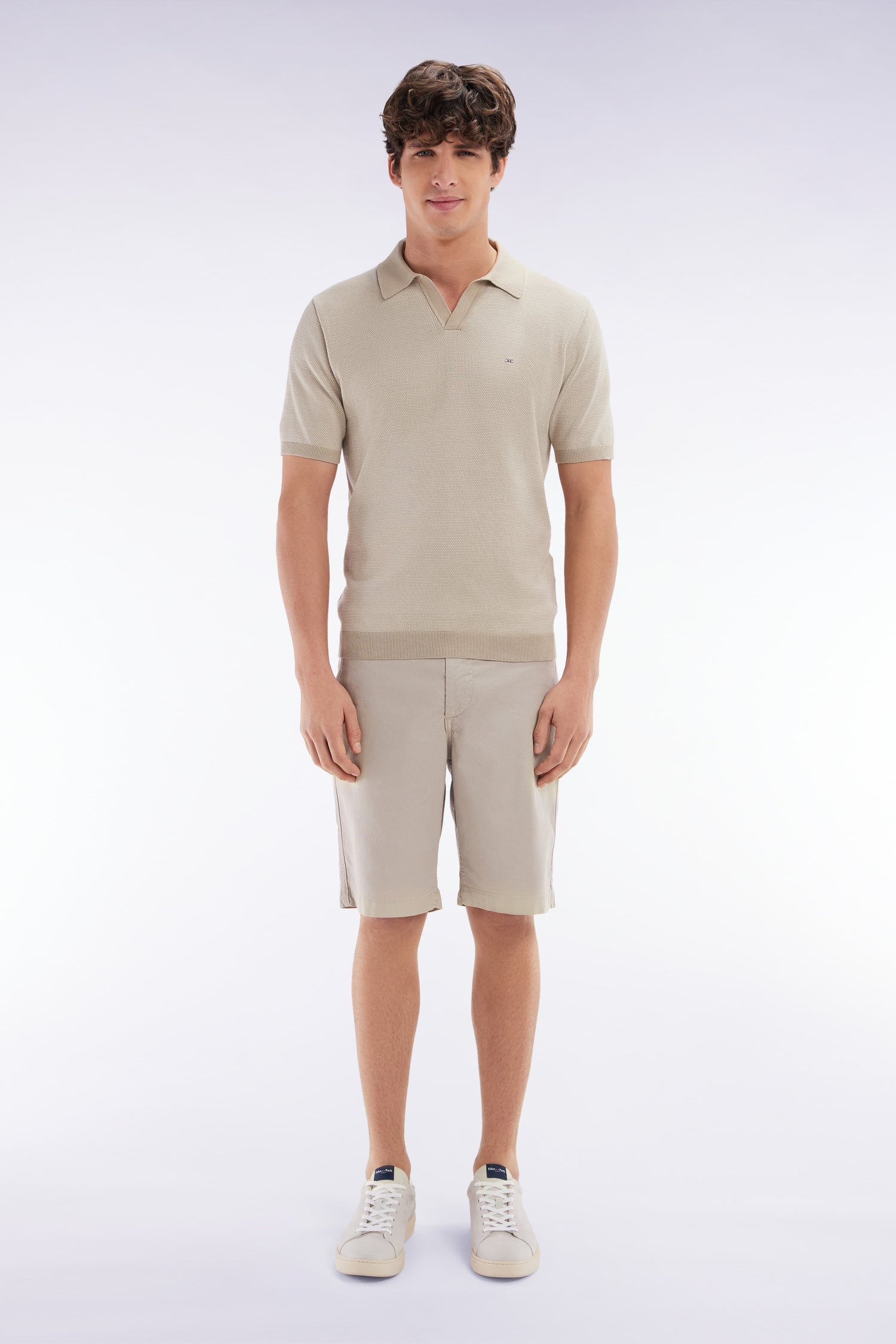 Bermuda en lyocell et coton stretch beige coupe droite