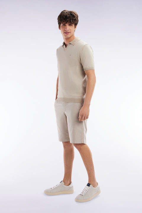 Straight-cut beige lyocell and stretch cotton Bermuda shorts - Image 2
