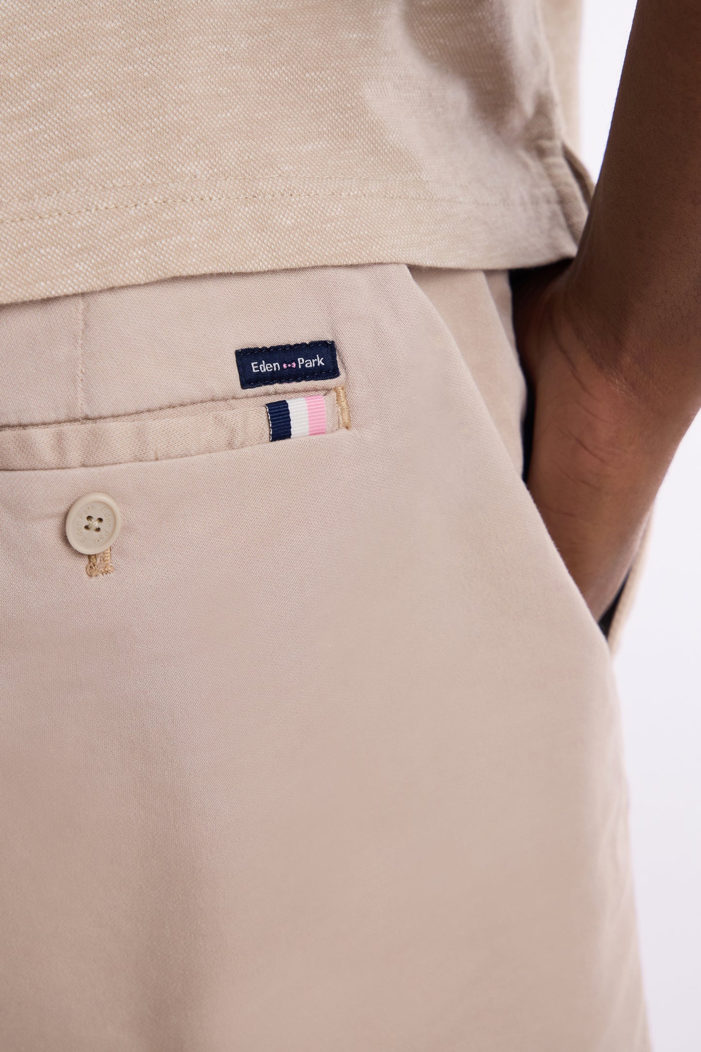 Bermuda à taille élastiquée en lyocell et coton stretch beige