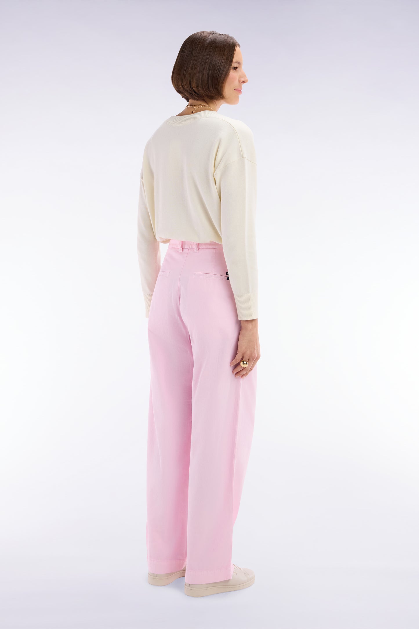 Pantalon en coton stretch rose coupe décontractée