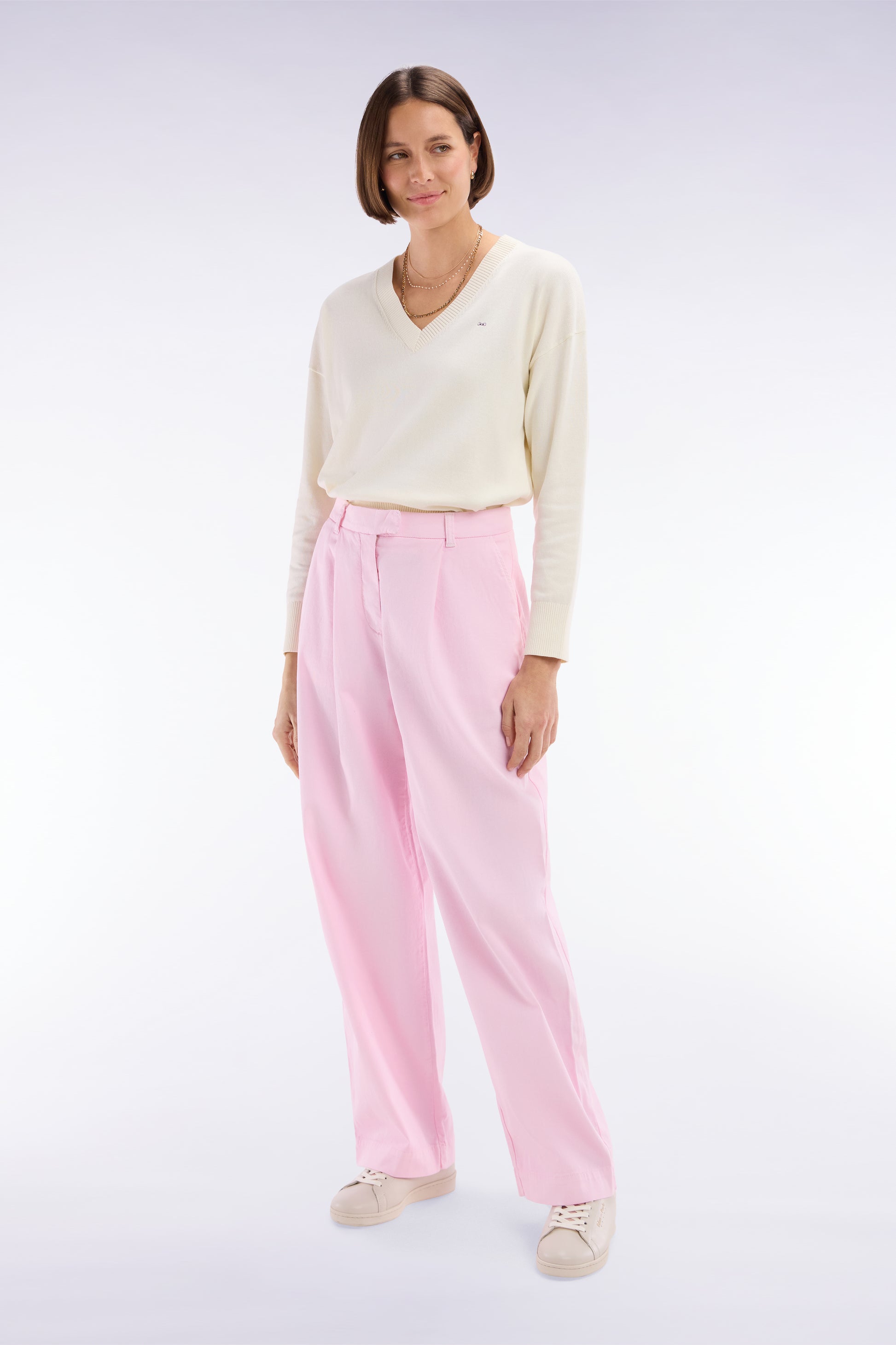 Pantalon en coton stretch rose coupe décontractée