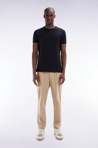 Elastic trousers in beige lyocell and stretch cotton