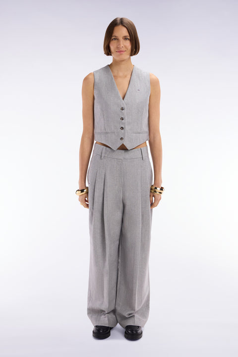 Pleated herringbone trousers in grey wool and linen - Image 3