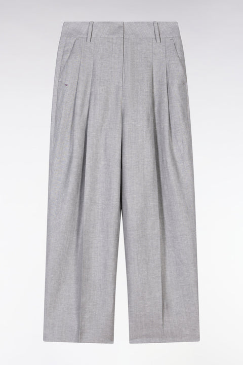 Pleated herringbone trousers in grey wool and linen - Image 2