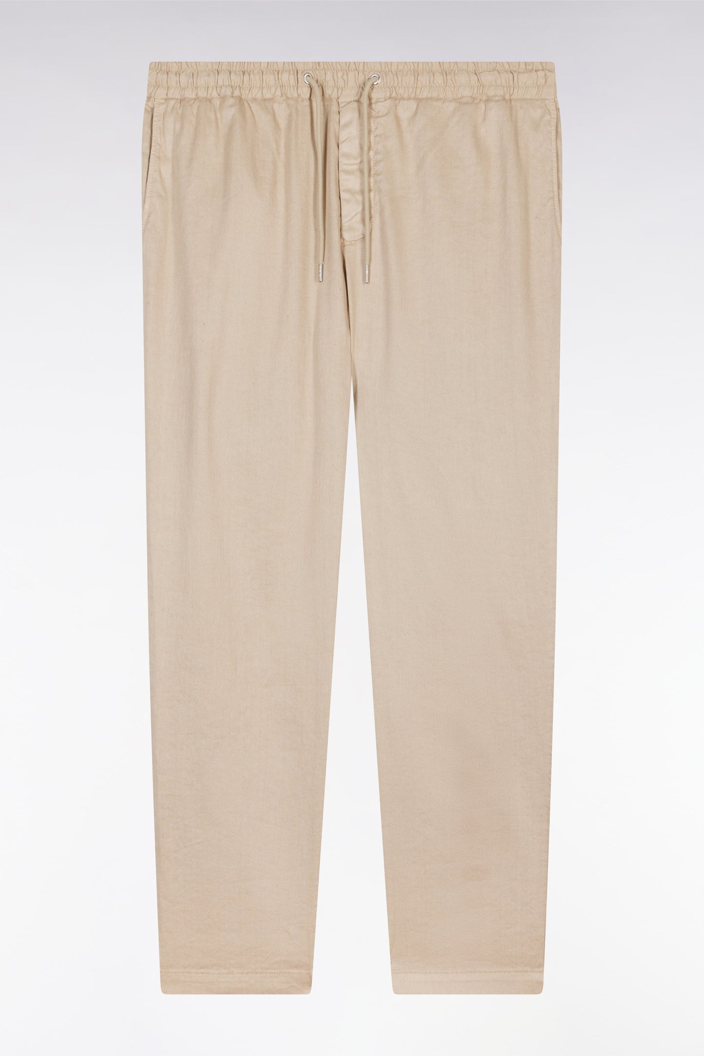 Pantalon fluide à taille élastique en lin et coton stretch beige