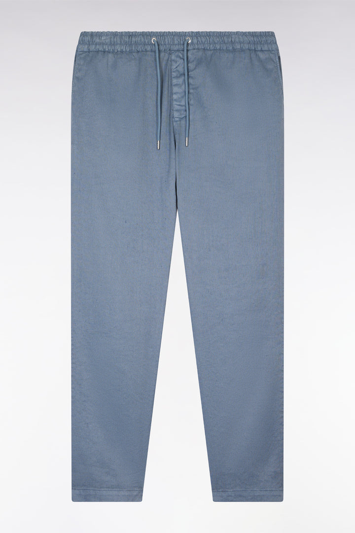 Pantalon fluide à taille élastique en lin et coton stretch gris