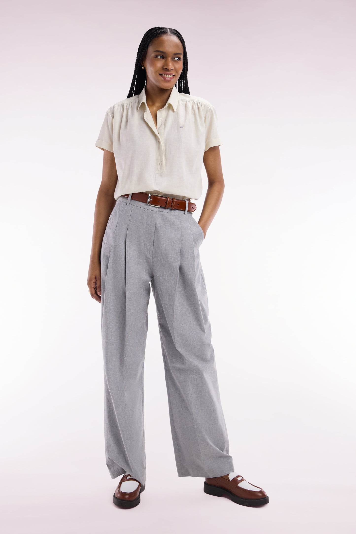 Oversized wide-leg trousers in grey stretch cotton