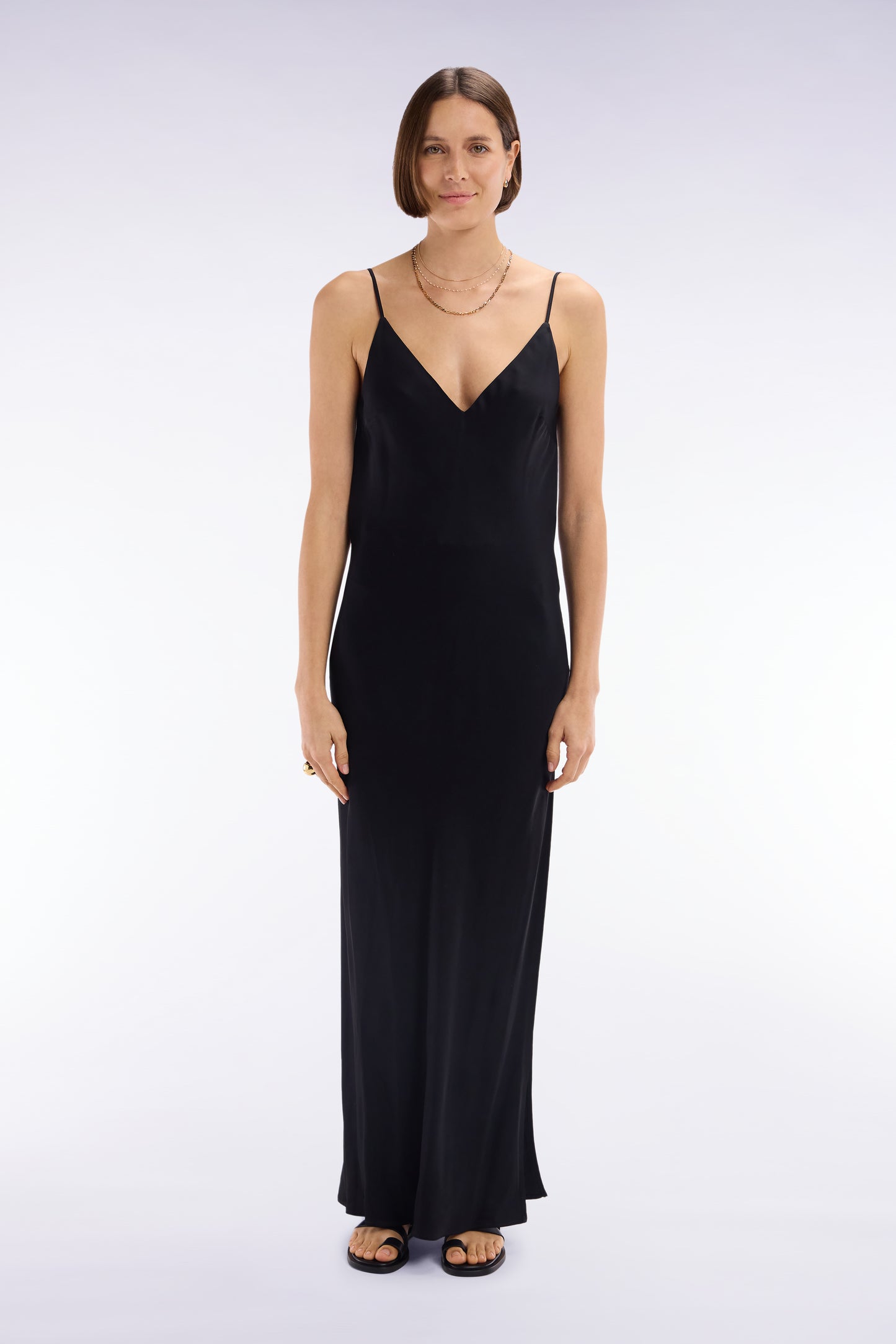 Straight cut black viscose slip dress