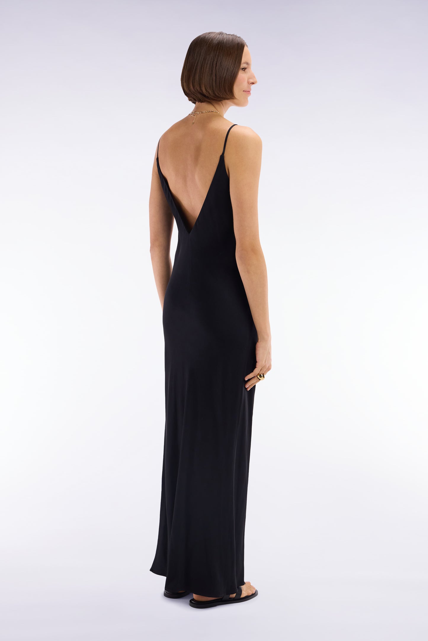 Straight cut black viscose slip dress