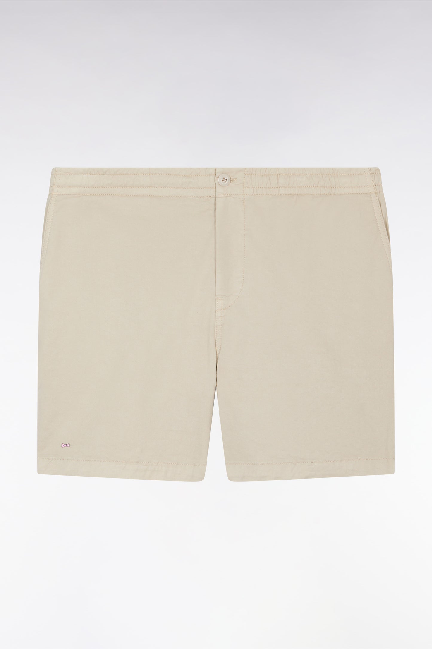 Elastic waist shorts in plain beige stretch cotton