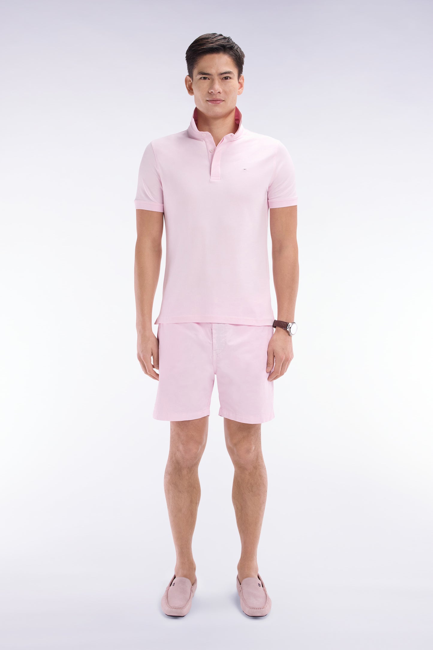 Short à taille élastique en coton stretch uni rose