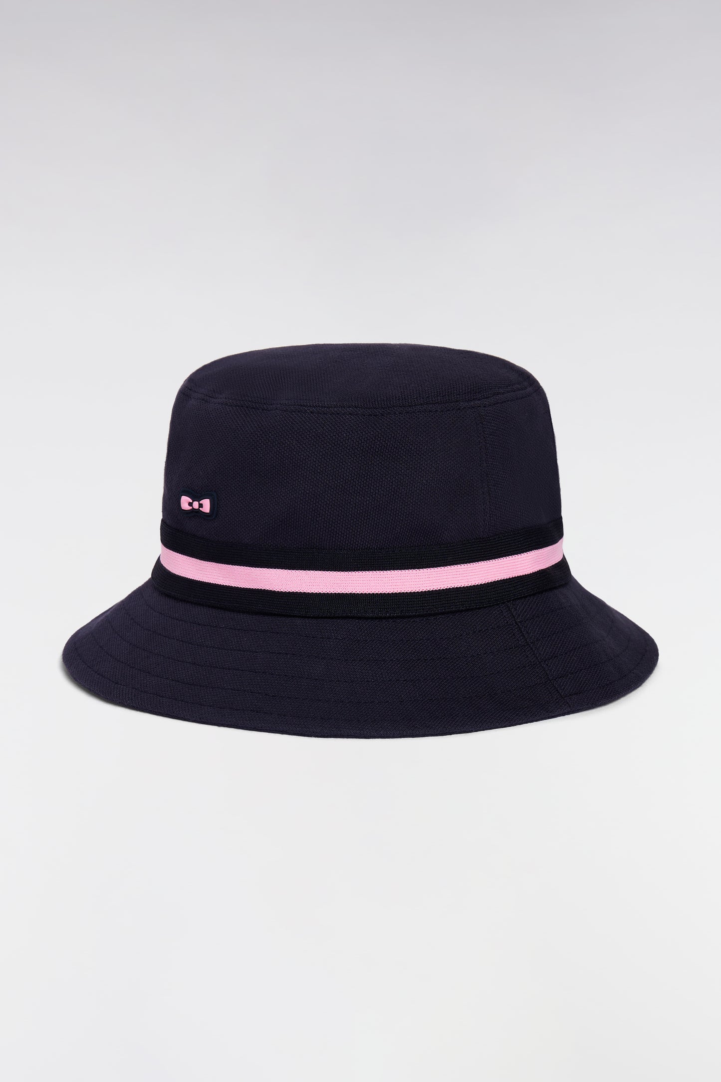 Navy bucket hat in cotton piqué with pink accents