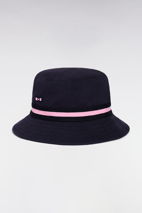 Navy bucket hat in cotton piqué with pink accents - Image 1