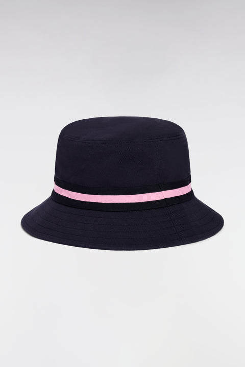 Navy bucket hat in cotton piqué with pink accents - Image 2