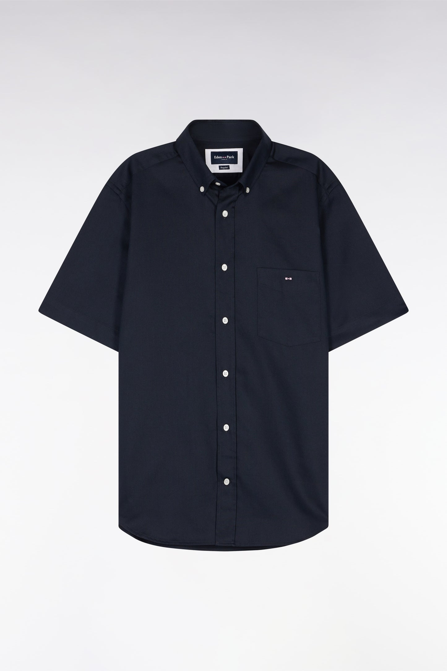 Straight navy cotton short-sleeved shirt