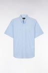 Straight short-sleeved shirt in sky blue gingham cotton