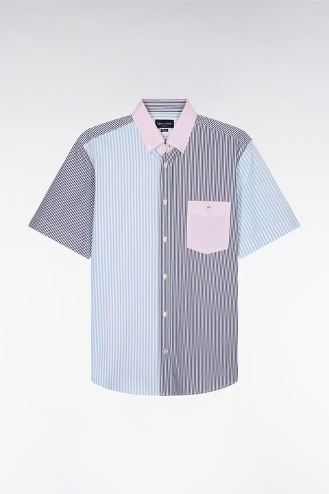 Straight short-sleeved shirt in striped pink and navy cotton - Image 2