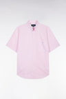 Straight short-sleeved shirt in pink striped poplin cotton