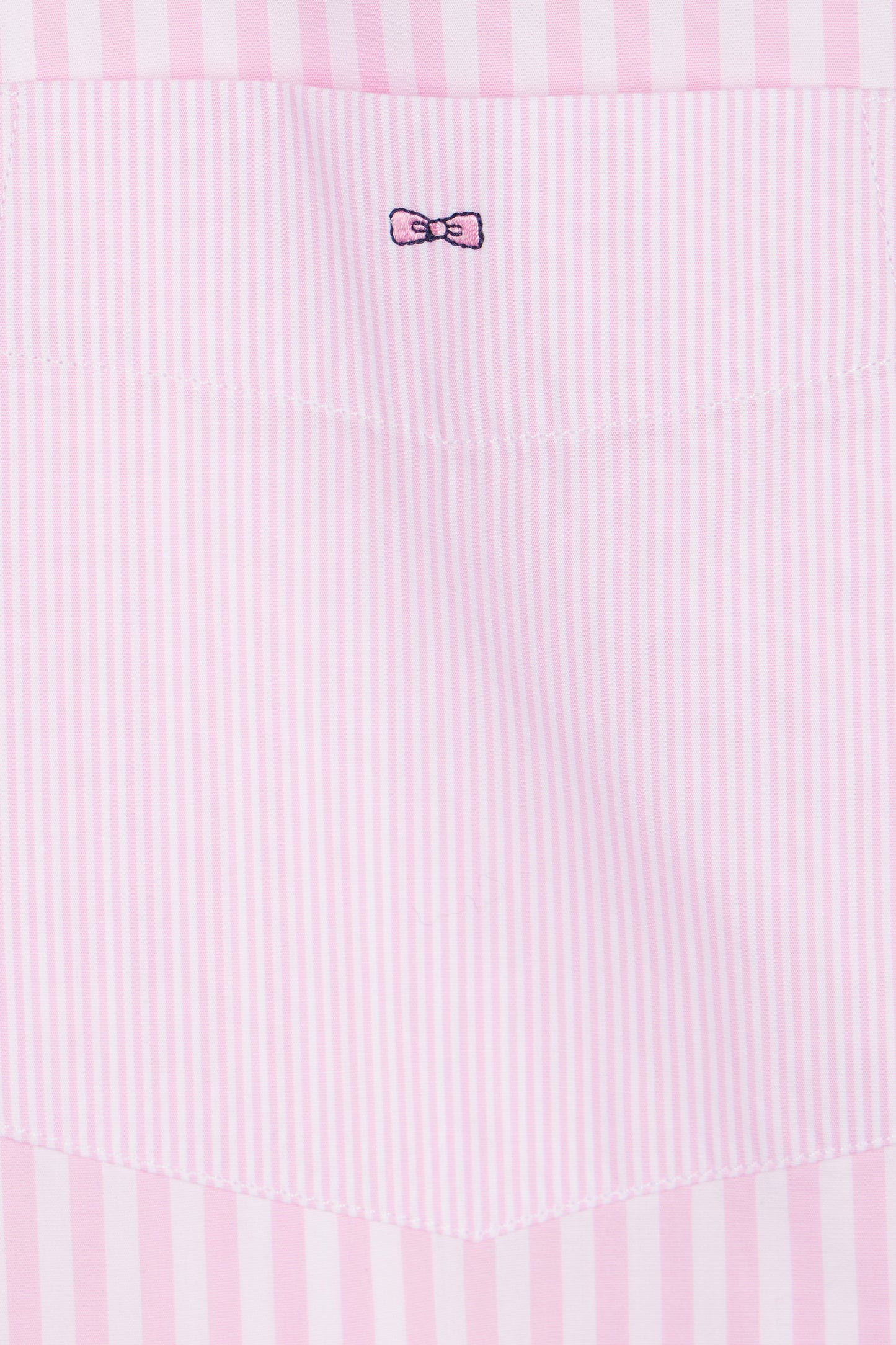 Straight short-sleeved shirt in pink striped poplin cotton
