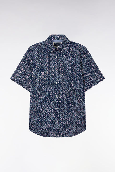 Straight short-sleeved shirt in navy cotton poplin bow tie micropattern - Image 2