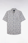 Straight short-sleeved grey shirt in Pima cotton poplin floral micropattern