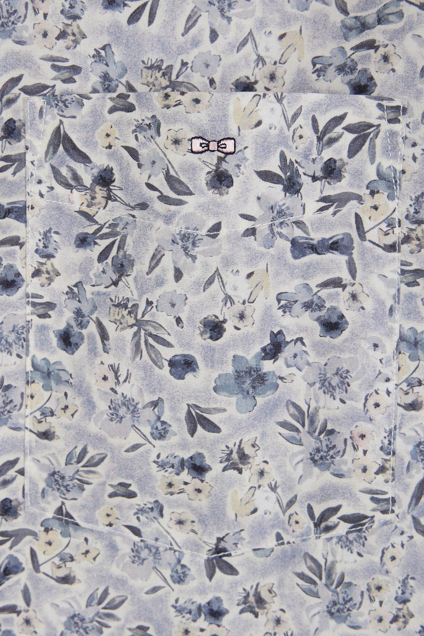 Straight short-sleeved grey shirt in Pima cotton poplin floral micropattern