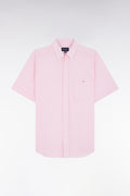 Chemise à manches courtes en coton texturé rose coupe droite