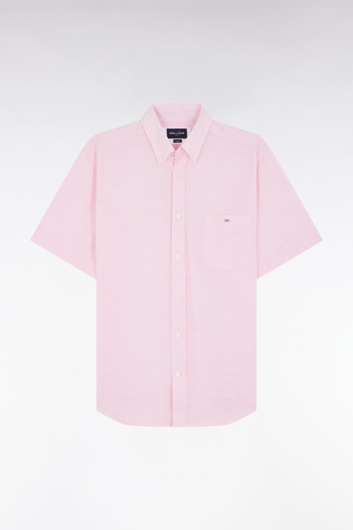 Straight short-sleeved pink shirt in textured cotton
