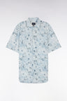 Slim-fit short-sleeved shirt in blue-grey cotton with a floral print