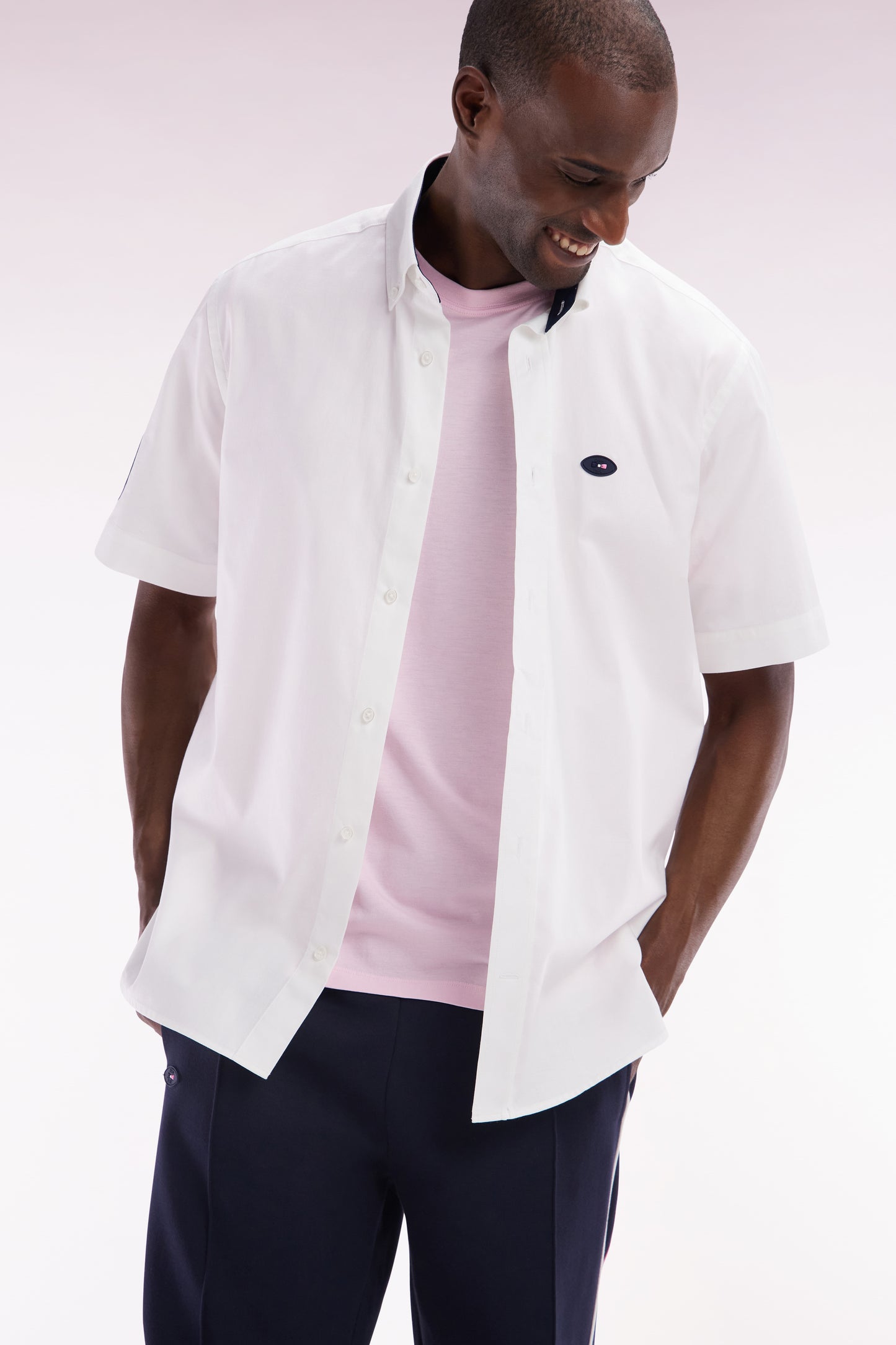 XV de France short sleeved white cotton shirt