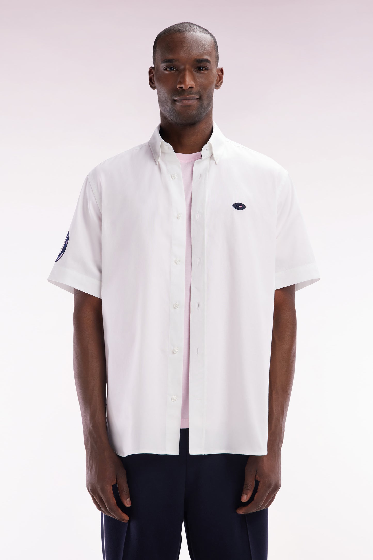 XV de France short sleeved white cotton shirt