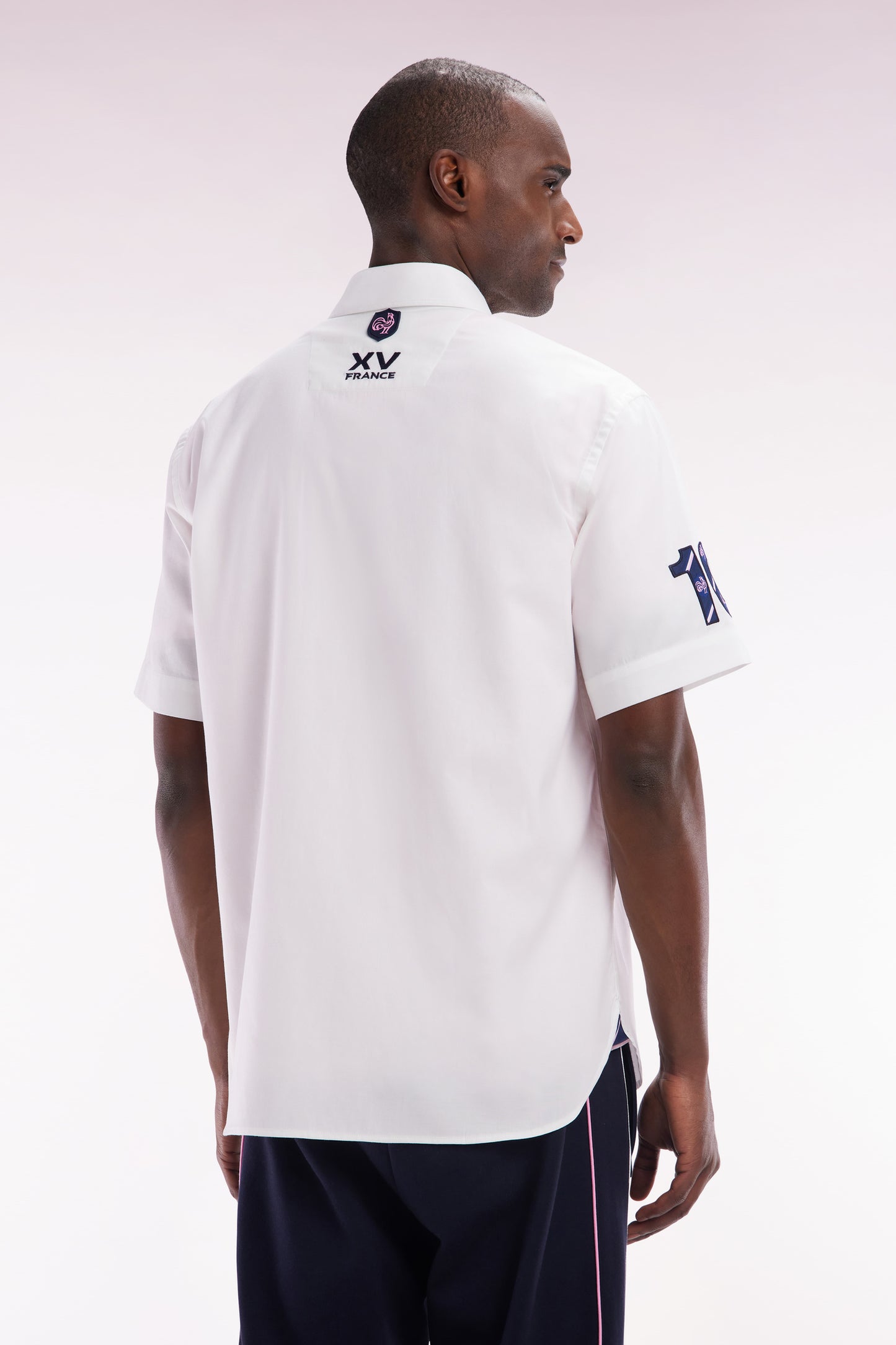XV de France short sleeved white cotton shirt