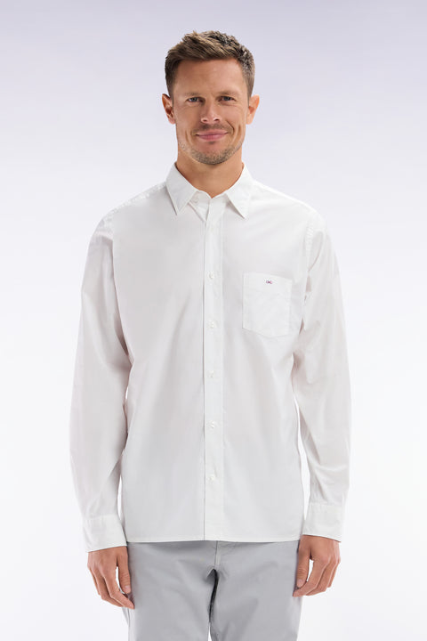 Straight-fit unisex shirt in white stretch cotton and lyocell - Image 1