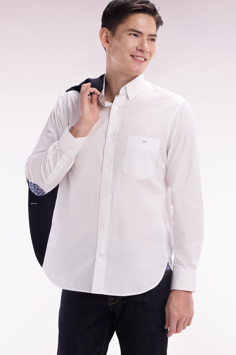 Straight-fit white cotton shirt with elbow patch - Image 3