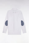 Straight-fit white cotton shirt with elbow patch