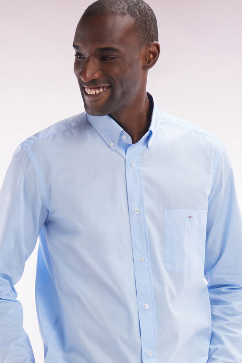 Straight-fit sky blue cotton shirt with elbow patch - Image 2