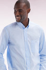 Straight-fit sky blue cotton shirt with elbow patch